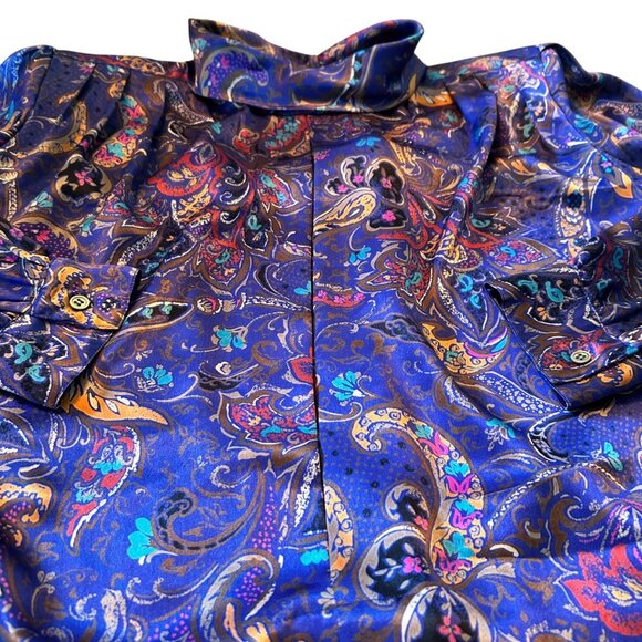 Vintage Susan Mathews Novelty Print Mock Neck Blouse 12 - Picture 6 of 7